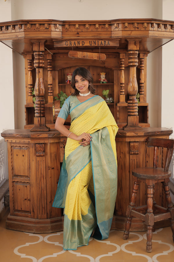 Kanjivaram Silk Saree with Zari Weaving and Unstitched Blouse