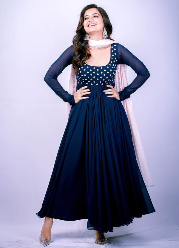 Embroidered Faux Blooming Gown with Georgette Dupatta