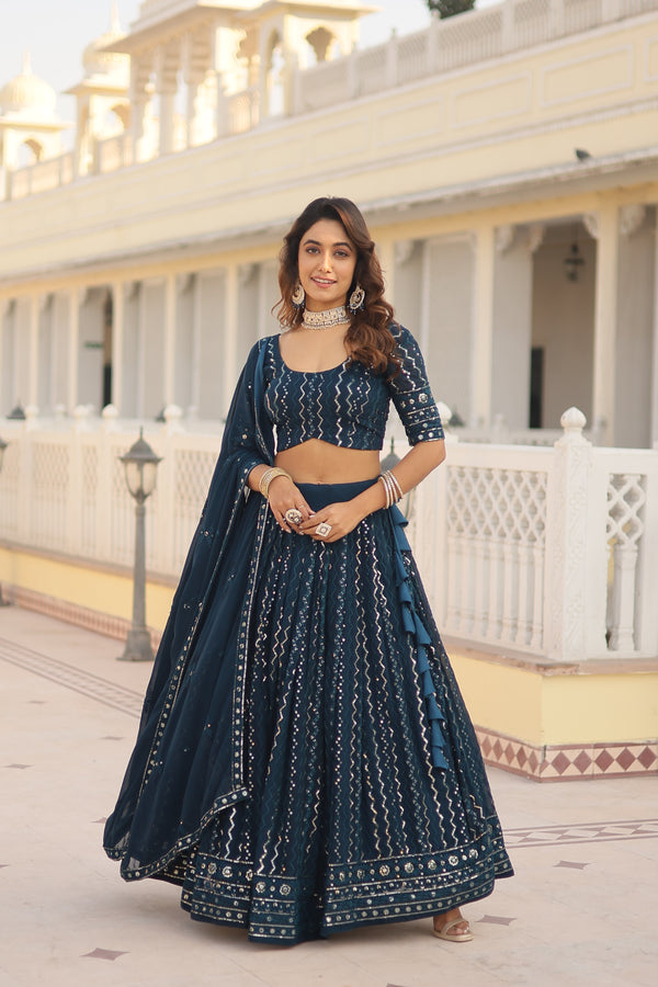 Faux Blooming Silk Embroidered Lehenga Set