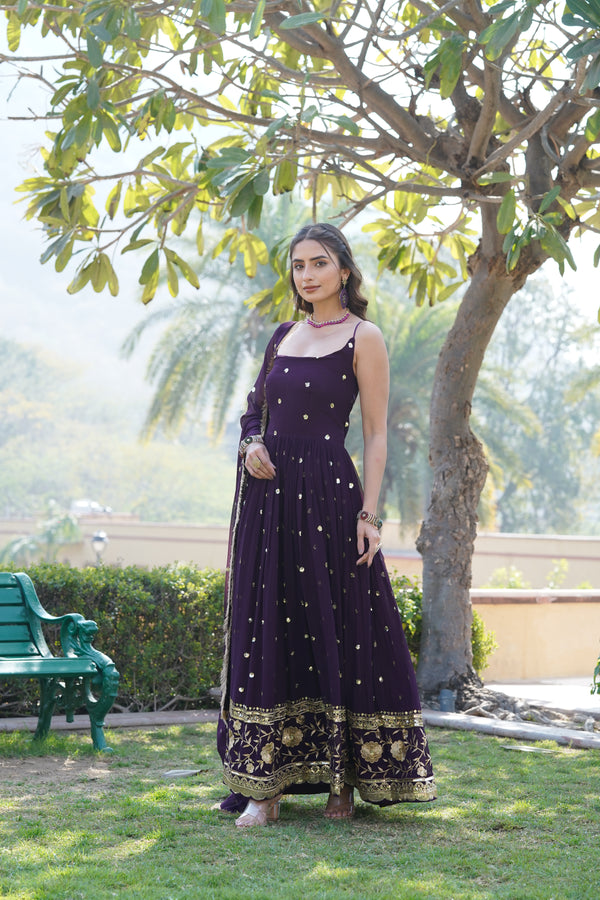 Elegant Sleeveless Embroidered Gown with Designer Dupatta