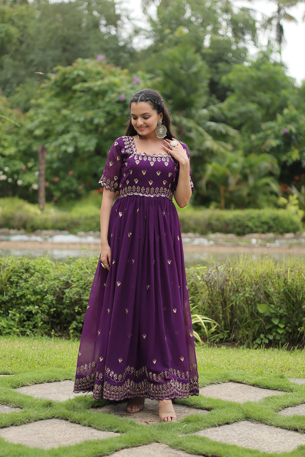 Elegant Faux Blooming Gown with Zari Sequins & Cutwork Sleeves