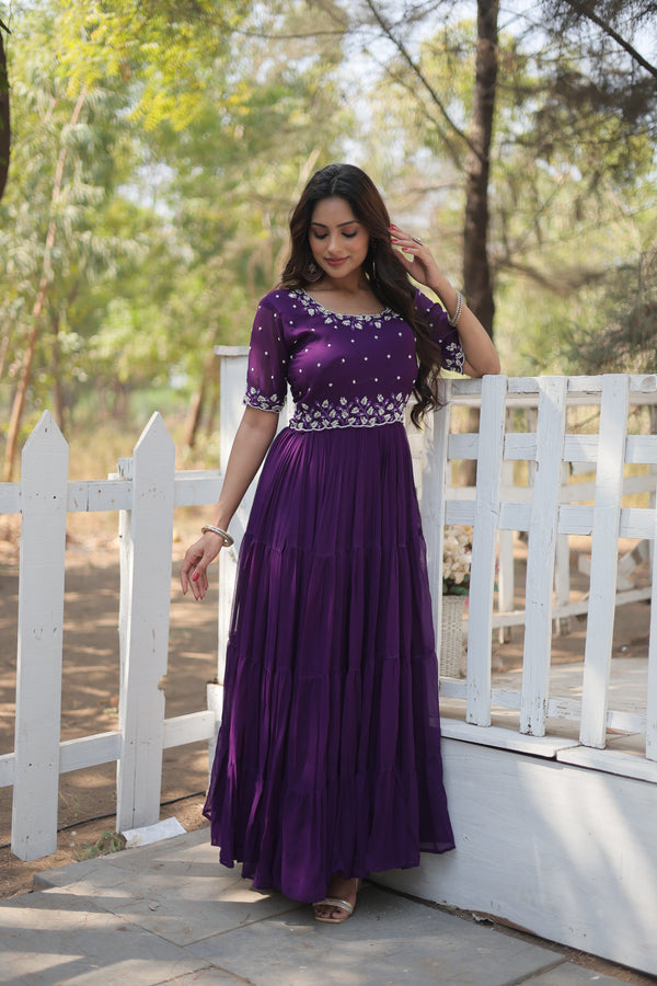 Graceful Faux Blooming Gown with Beads Embroidery & 12M Flair