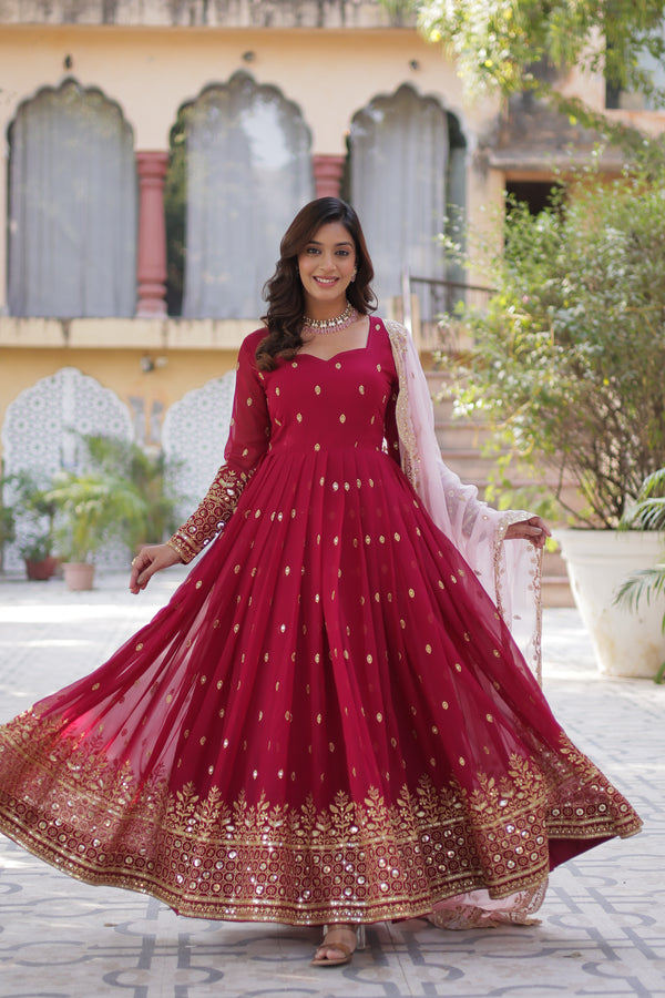 Elegant Faux Blooming Gown with Embroidered Tabby Silk Dupatta