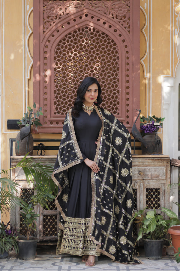 Star Georgette Embroidered Gown with Designer Lace Dupatta