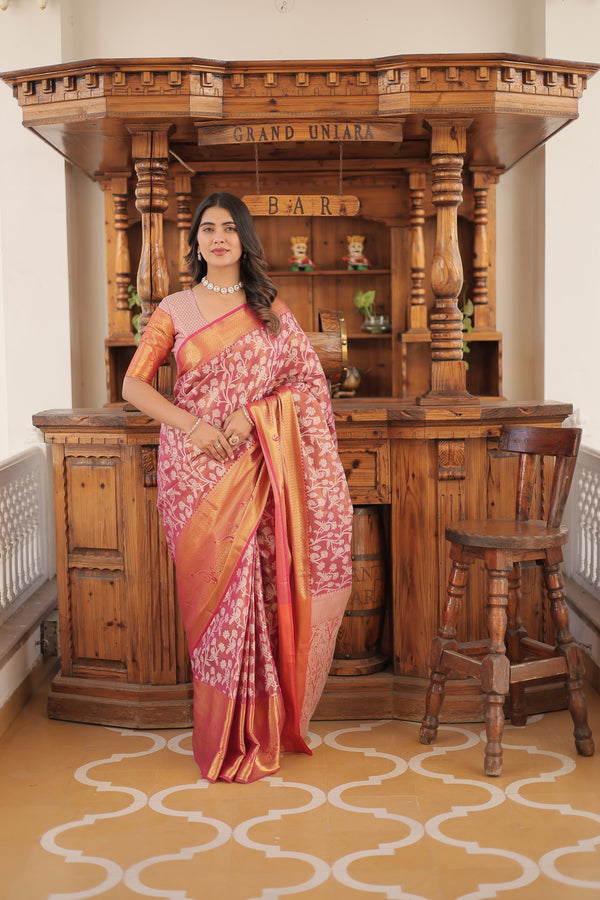 Kanjivaram Silk Saree with Zari Weaving and Unstitched Blouse in 6 Colors