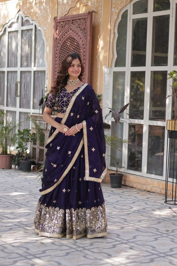 Rangoli Silk Embroidered Lehenga - Dark Purple