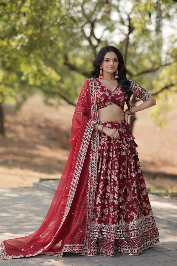 Elegant Viscose Jacquard Lehenga | Sequins Embroidery & Silk Dupatta