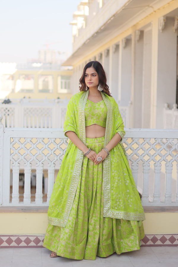 Premium Viscose Jacquard Lehenga Set | Sequins Embroidery & Silk Dupatta