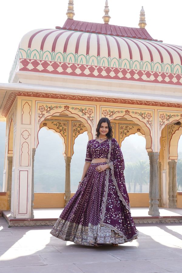 Viscose Jacquard Sequined Lehenga Set with Cut-Work Dupatta