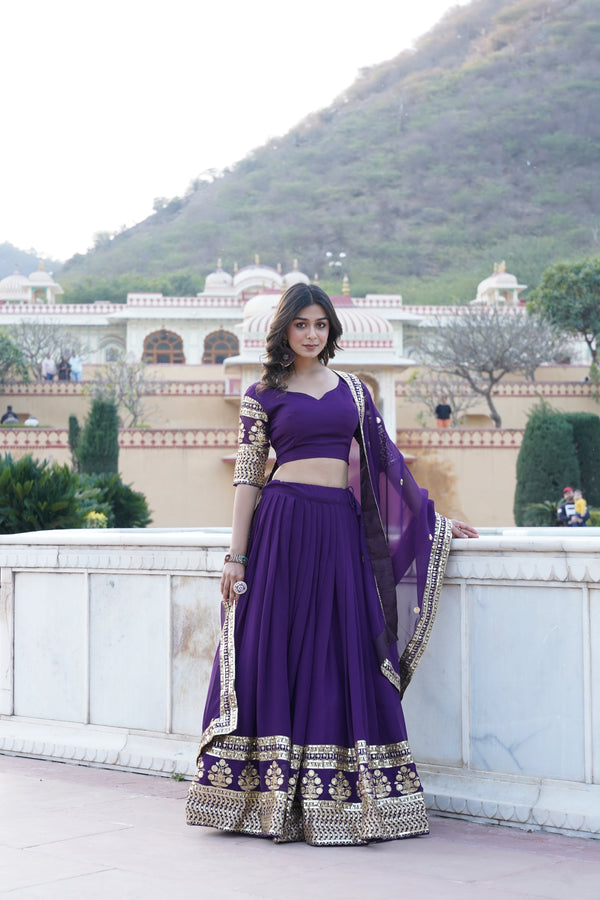 Embroidered Faux Georgette Lehenga Set with Sequins & Dupatta