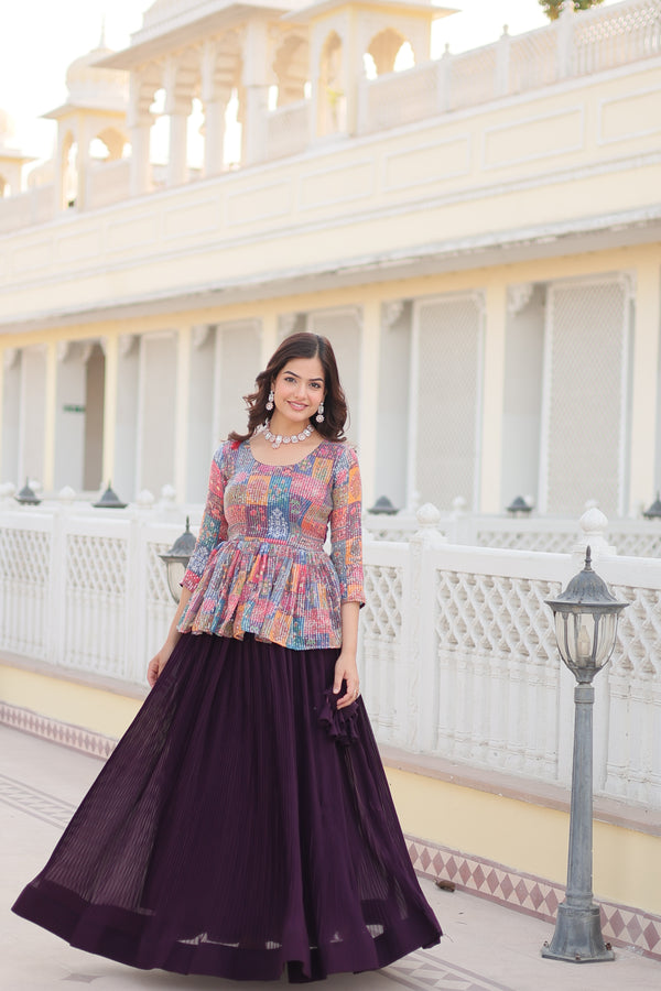 Faux Blooming Lehenga with Flower Print Blouse and Sequins Work