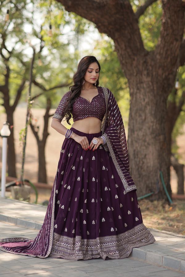 Pure Dyable Viscose Jacquard Sequins Work Lehenga