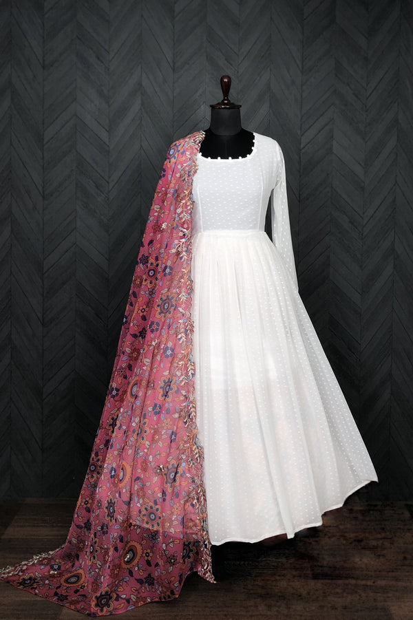 Georgette Thousand Butti Gown with Kalamkari Organza Dupatta